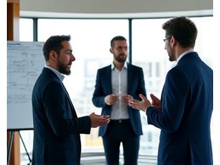 ビジネス会議で議論するリーダーたち